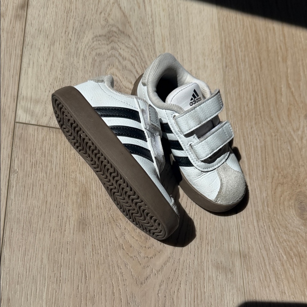 adidas Kids White and Black Velcro Court Sneakers